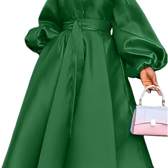 Casual Church Dresses for Women Satin Long Sleeve A Line Semi Formal Fit Maxi Lo - Picture 2 of 5